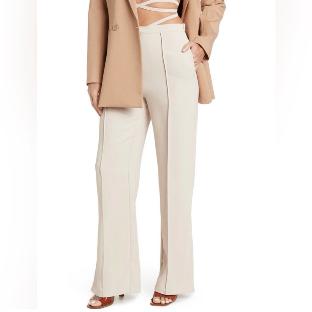 Sophie Rue Tie-Waist Wide Leg Pants XL – Cream Taupe Pleated Ankle Slit NWT